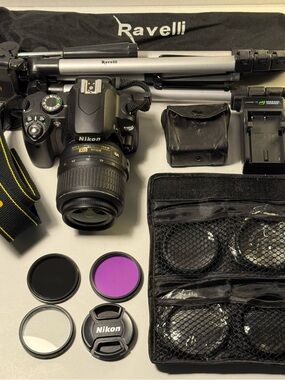 Nikon D60 Digital Camera w/ Zeikos and Polaroid Lens , Ravelli Tripod
